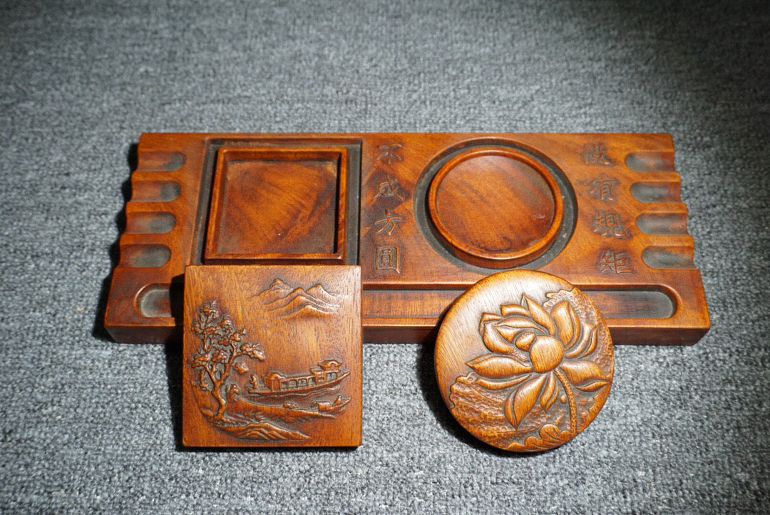 Four Treasures of Chinese Antique Pear Wood Study