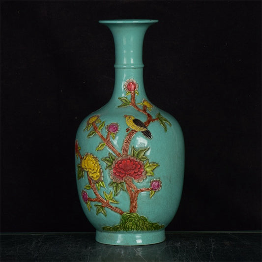 Chinese antique vase with flower and bird patterns
