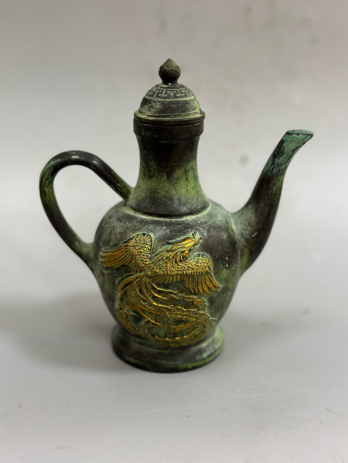 Pure copper antique gilded dragon and phoenix teapot