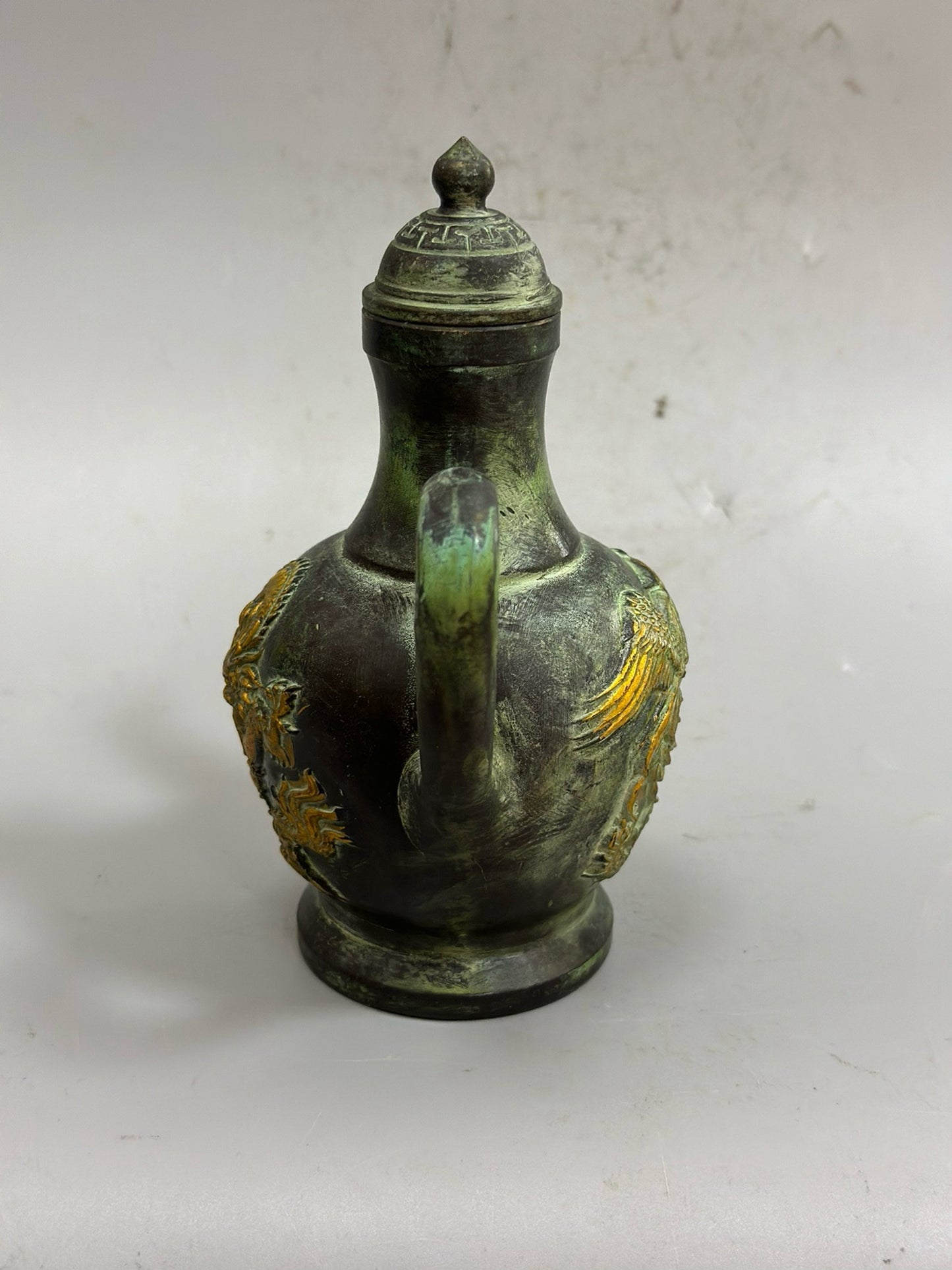 Pure copper antique gilded dragon and phoenix teapot