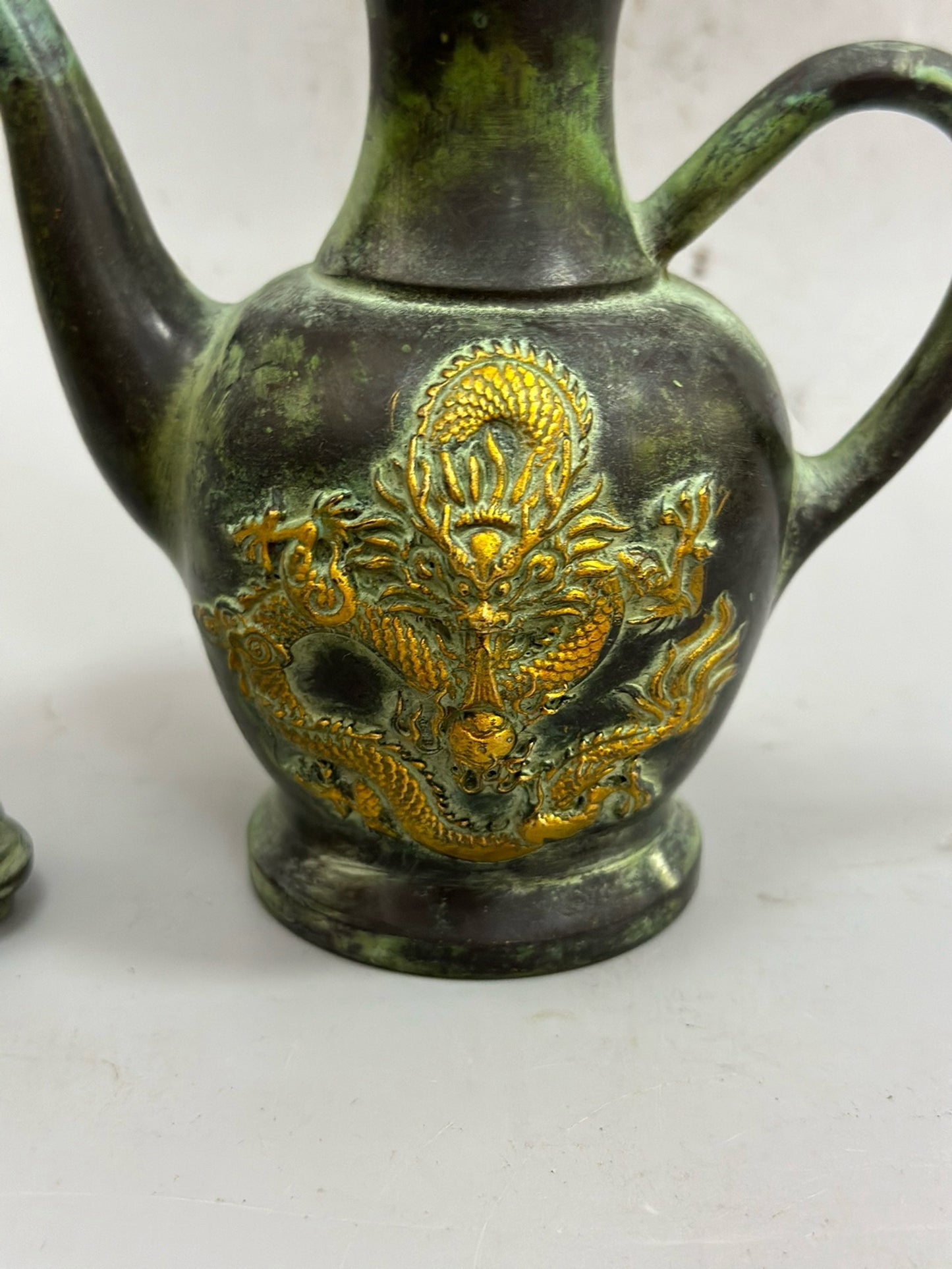 Pure copper antique gilded dragon and phoenix teapot