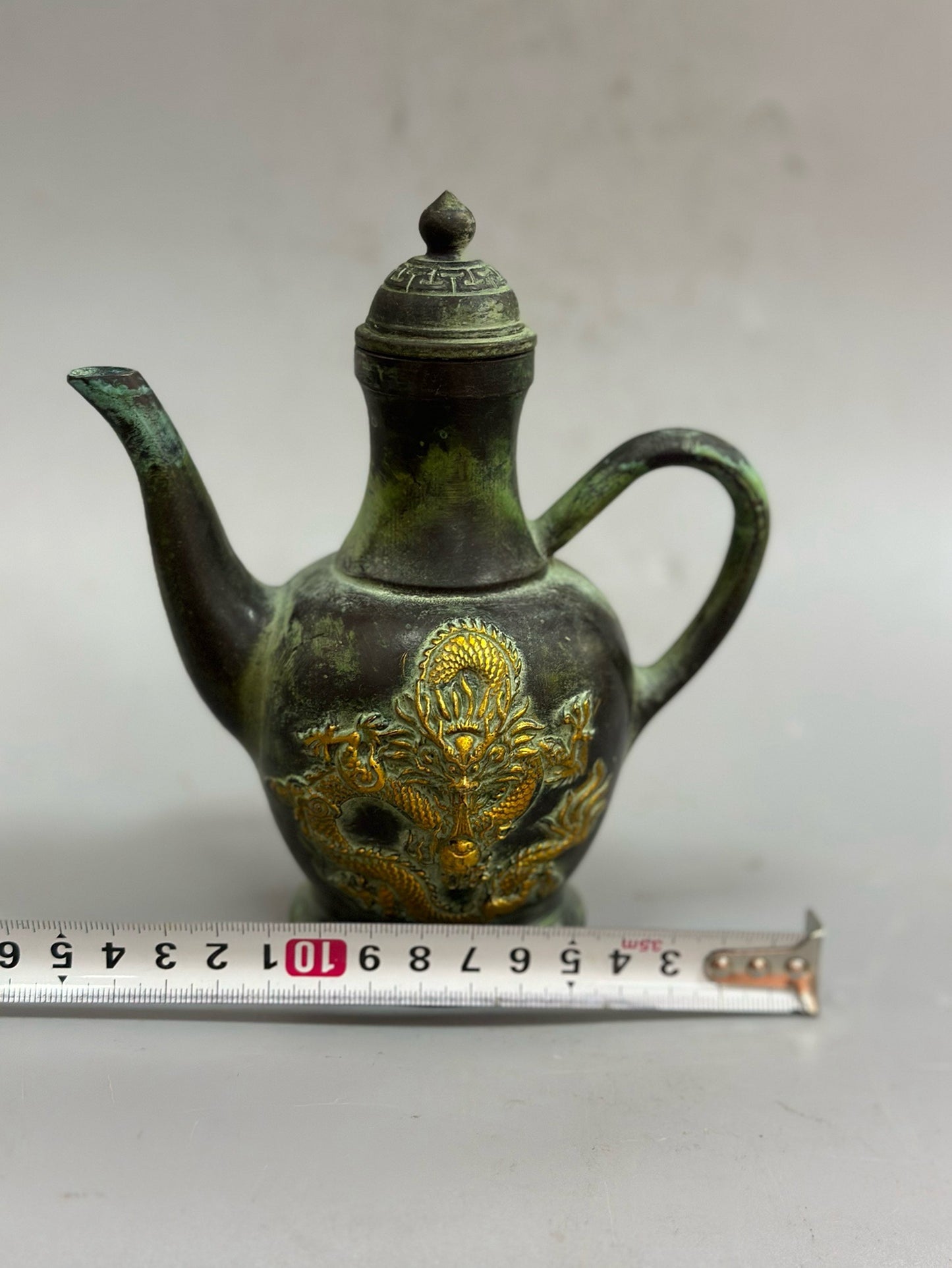 Pure copper antique gilded dragon and phoenix teapot