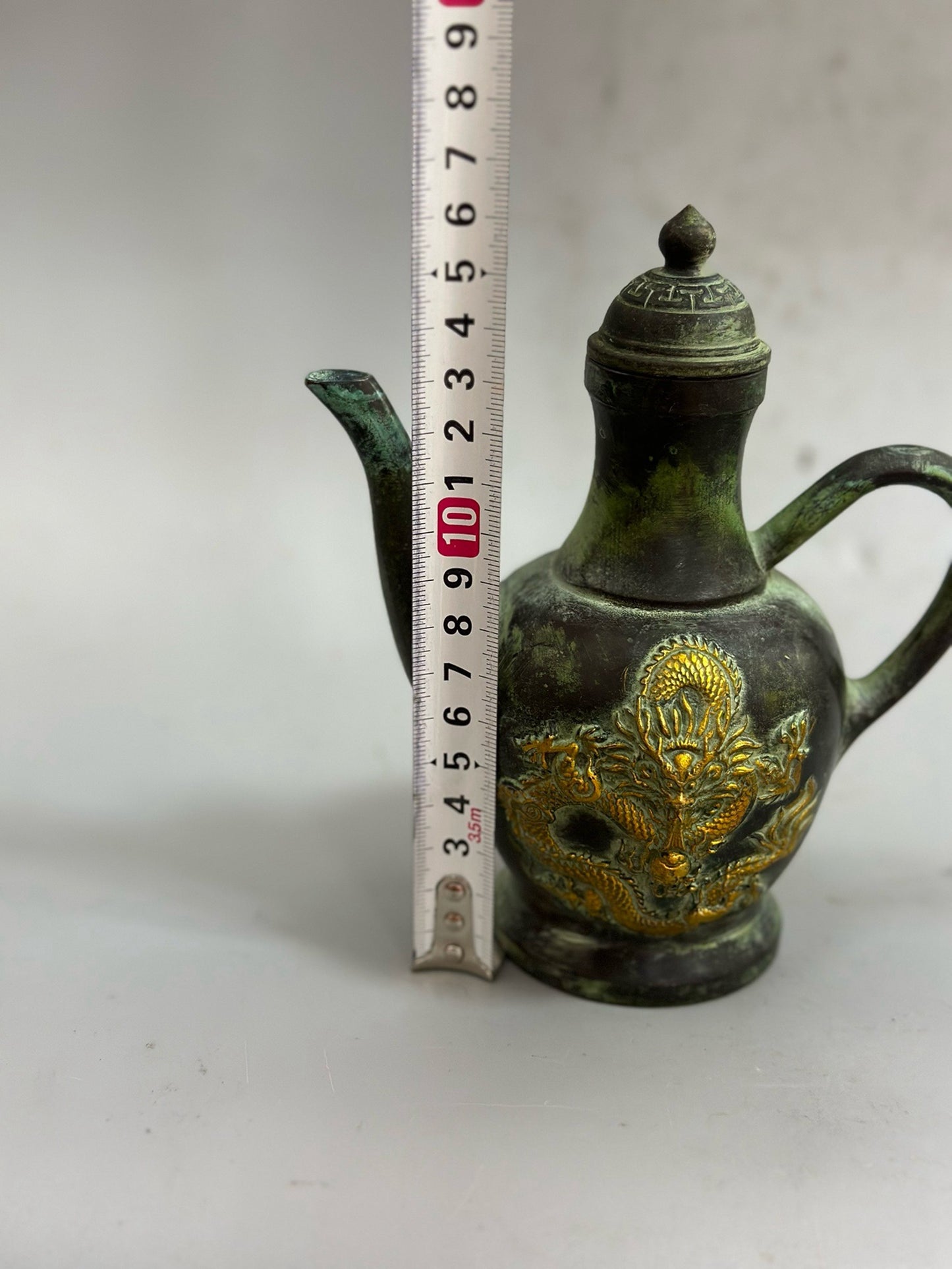 Pure copper antique gilded dragon and phoenix teapot