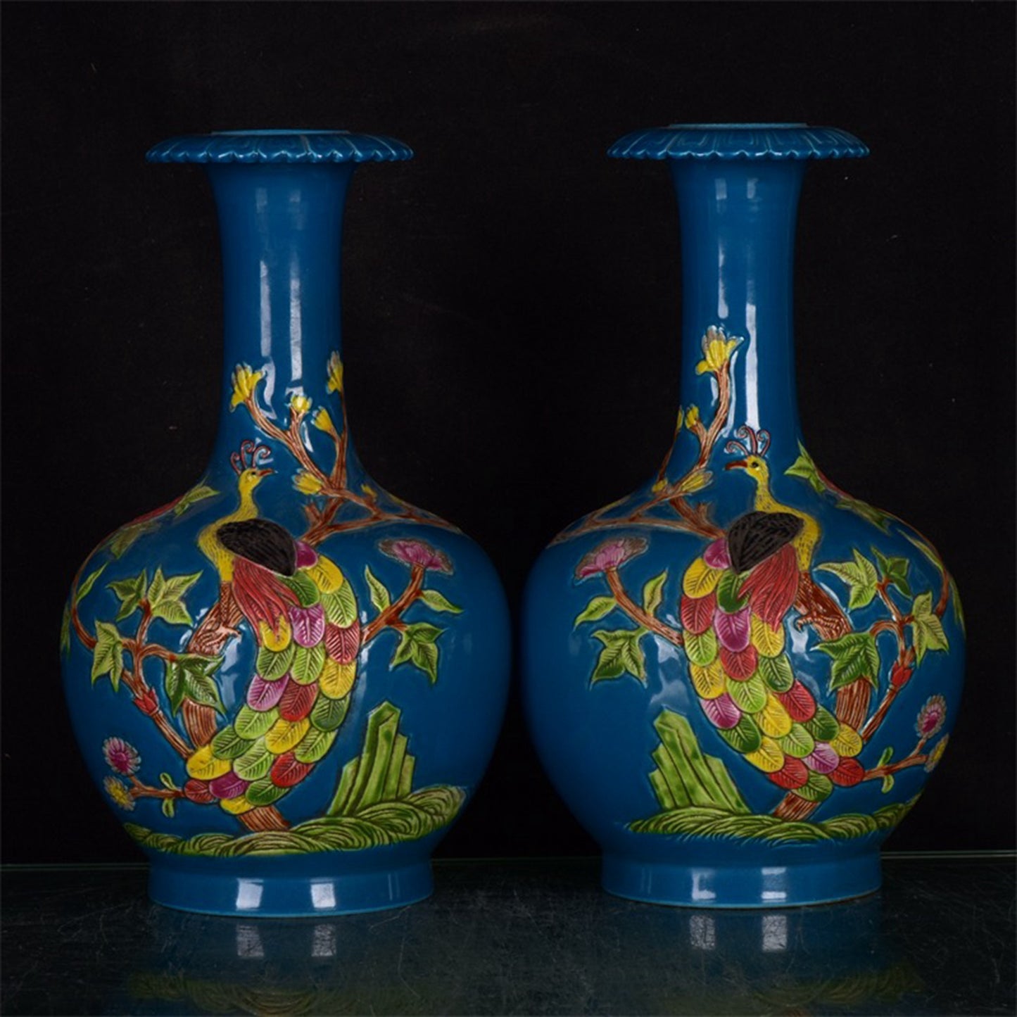 Chinese Antique Phoenix Opera Peony Pattern Bottle