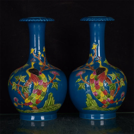 Chinese Antique Phoenix Opera Peony Pattern Bottle