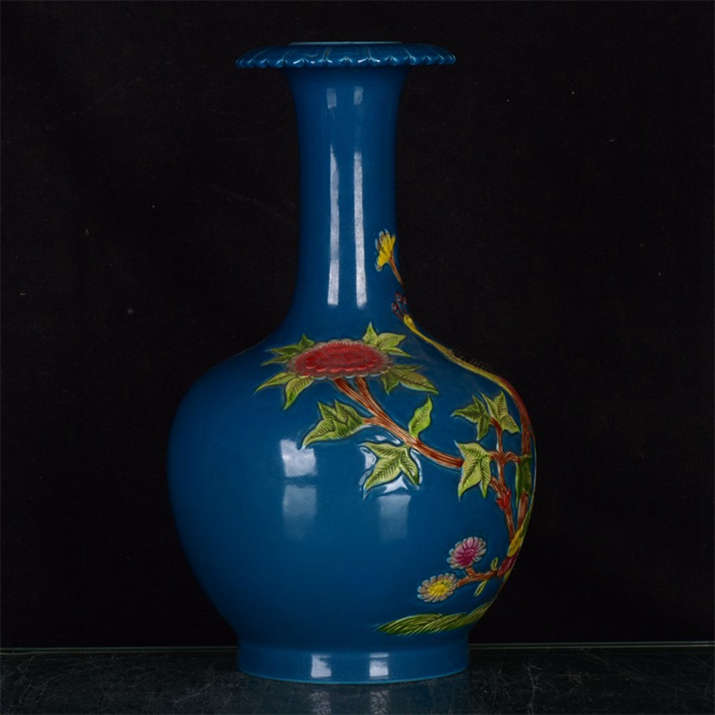Chinese Antique Phoenix Opera Peony Pattern Bottle