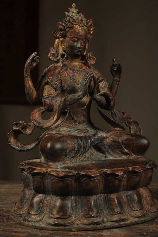 Chinese antique pure copper four armed Guanyin