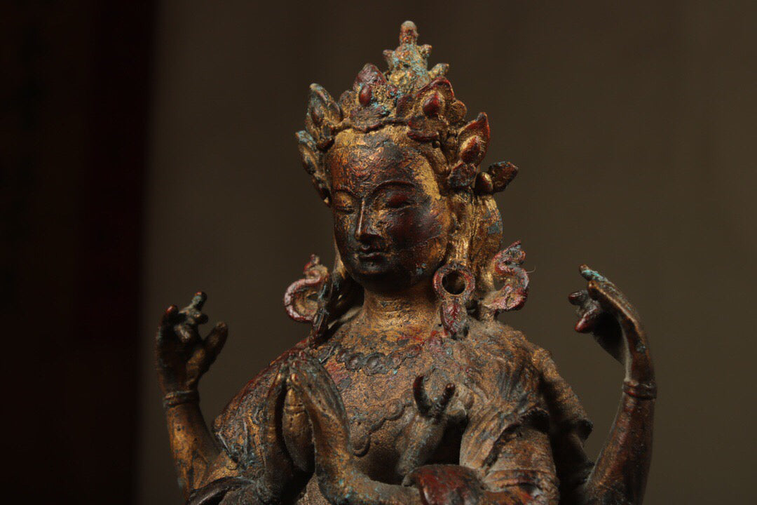 Chinese antique pure copper four armed Guanyin