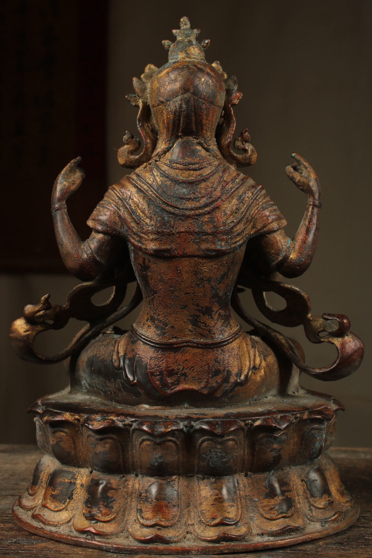 Chinese antique pure copper four armed Guanyin
