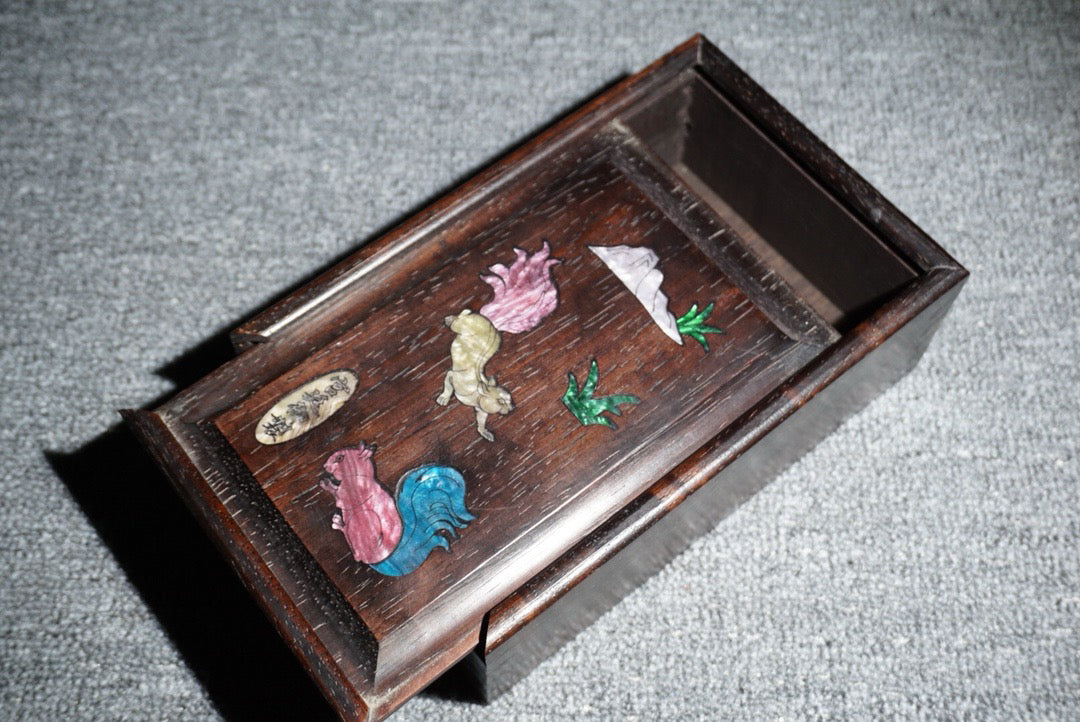 Chinese antique ebony sliding box