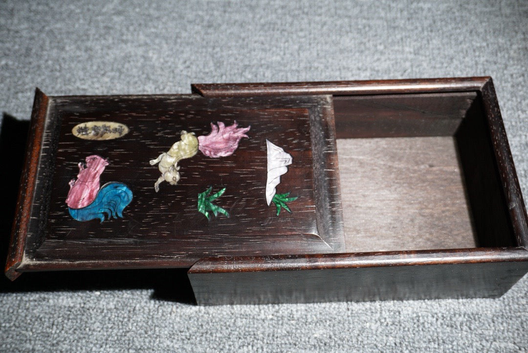 Chinese antique ebony sliding box