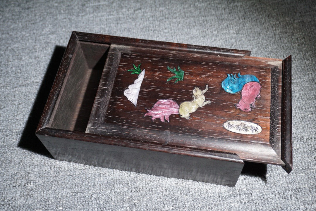Chinese antique ebony sliding box