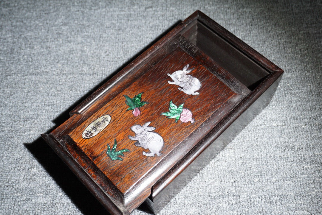Chinese antique ebony sliding box