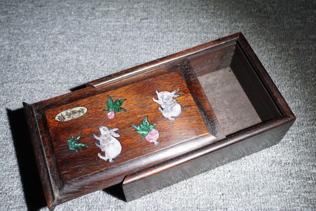 Chinese antique ebony sliding box