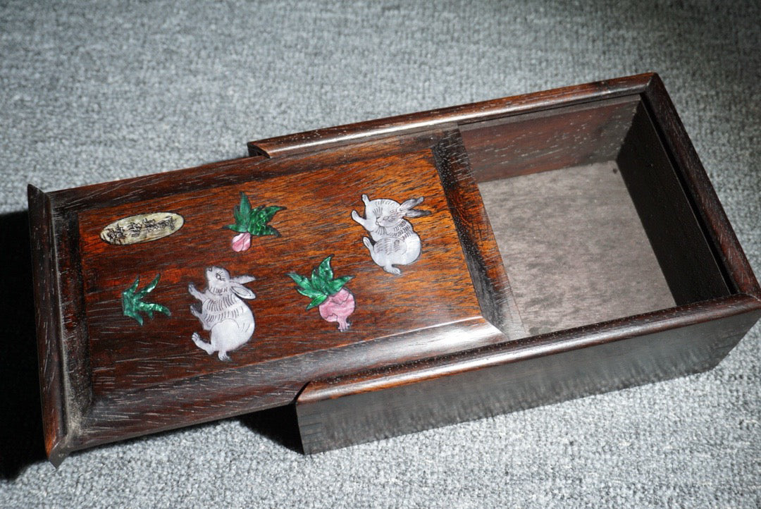 Chinese antique ebony sliding box