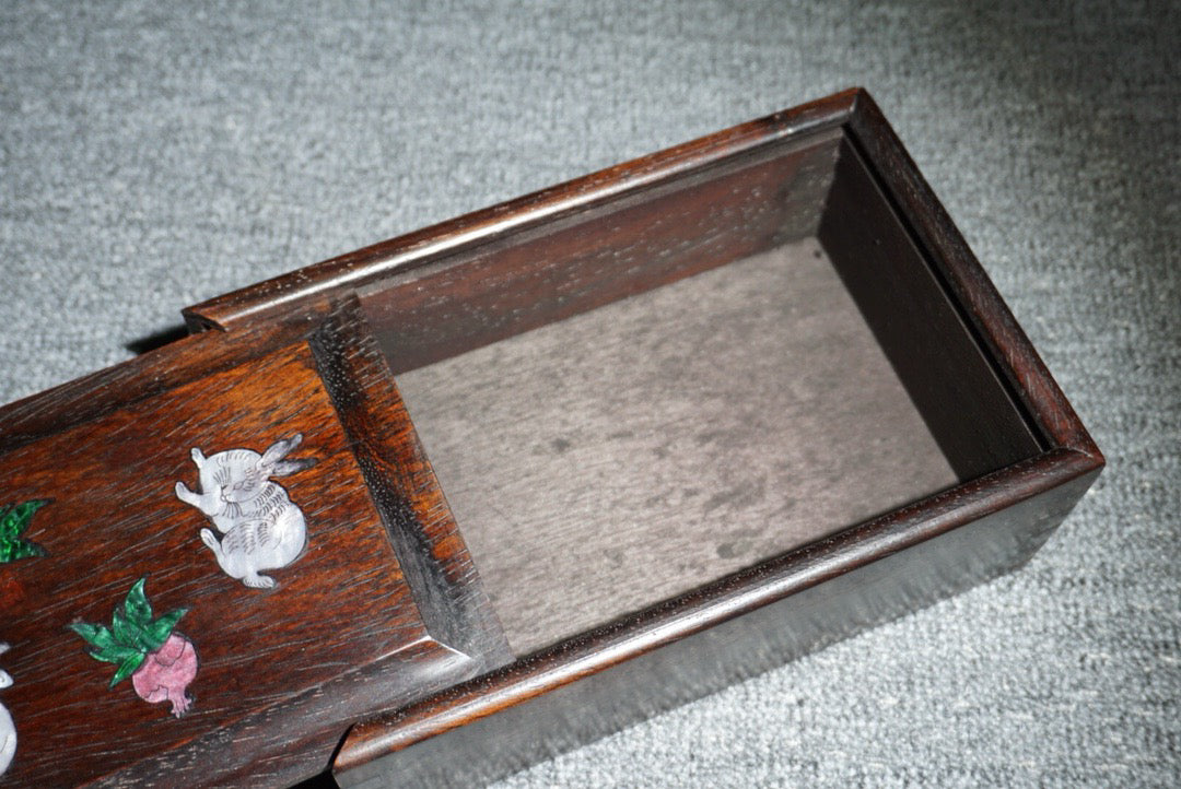 Chinese antique ebony sliding box