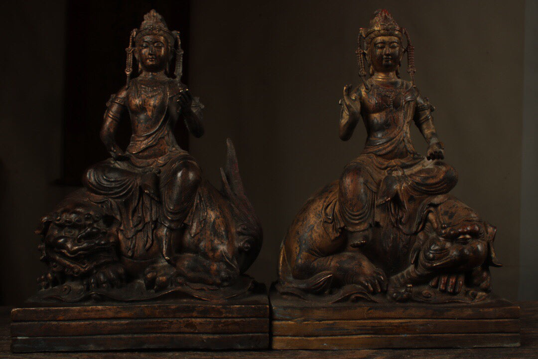 Chinese antique pure copper Manjusri Samantabhadra