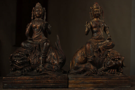 Chinese antique pure copper Manjusri Samantabhadra