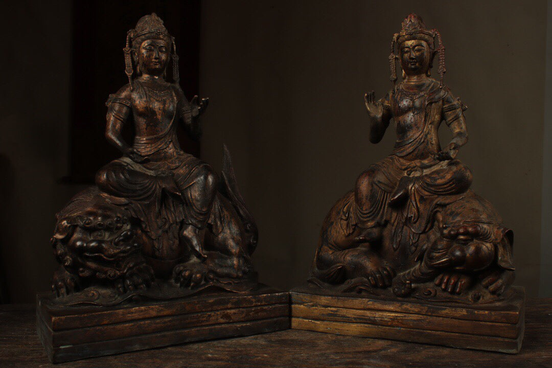 Chinese antique pure copper Manjusri Samantabhadra