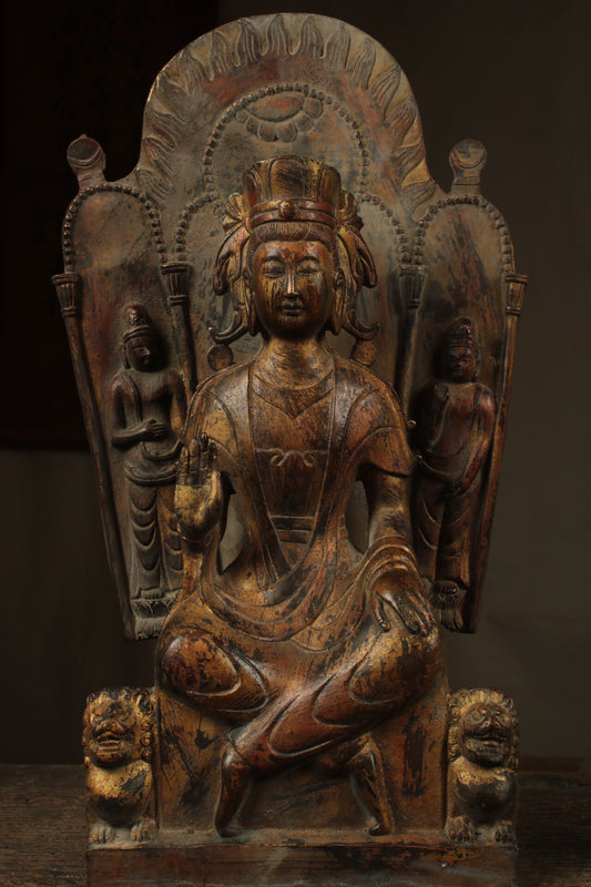 Chinese antique pure copper Guanyin two disciples