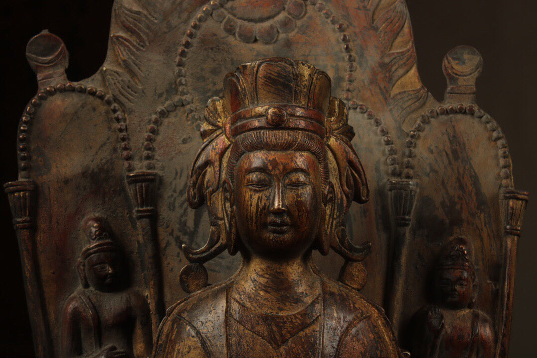 Chinese antique pure copper Guanyin two disciples