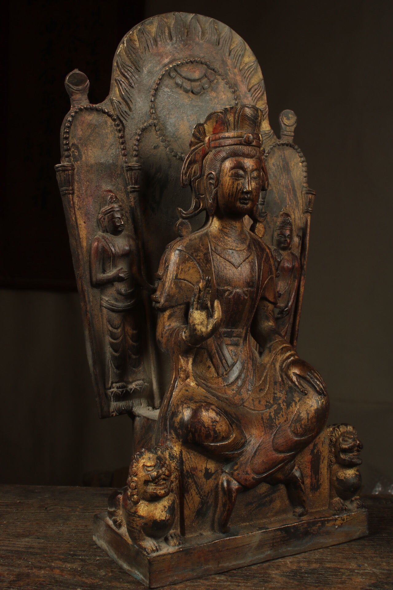 Chinese antique pure copper Guanyin two disciples