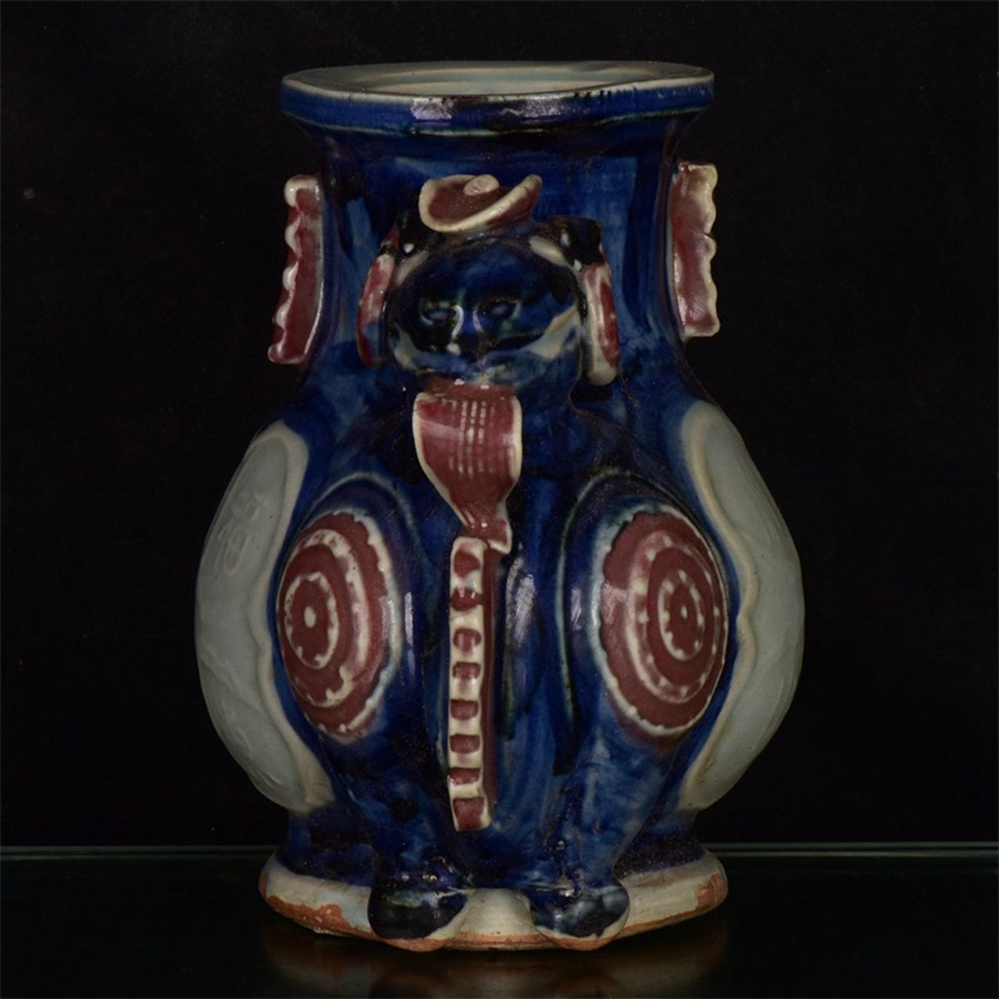 Chinese antique blue and white glazed red twin sheep statue