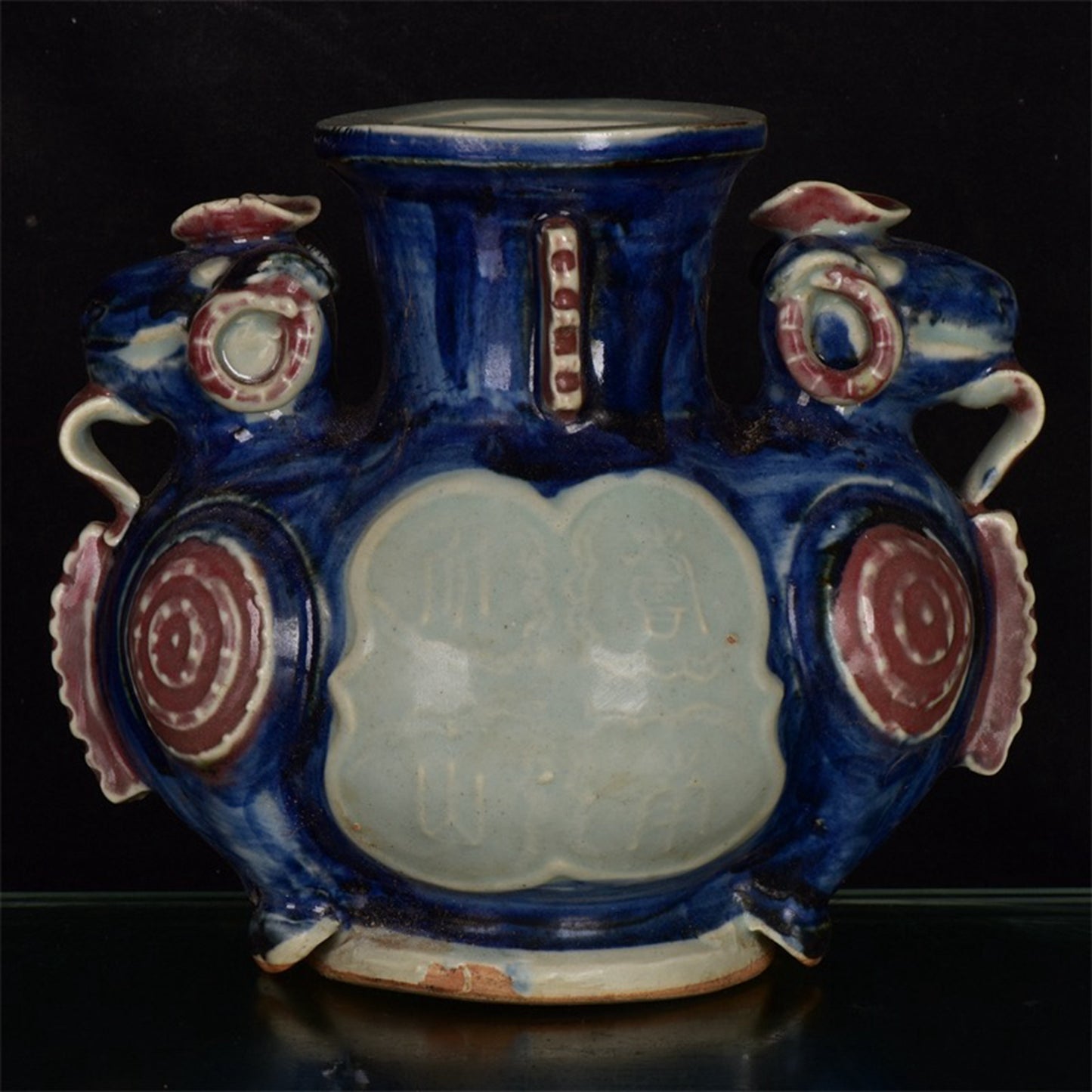 Chinese antique blue and white glazed red twin sheep statue