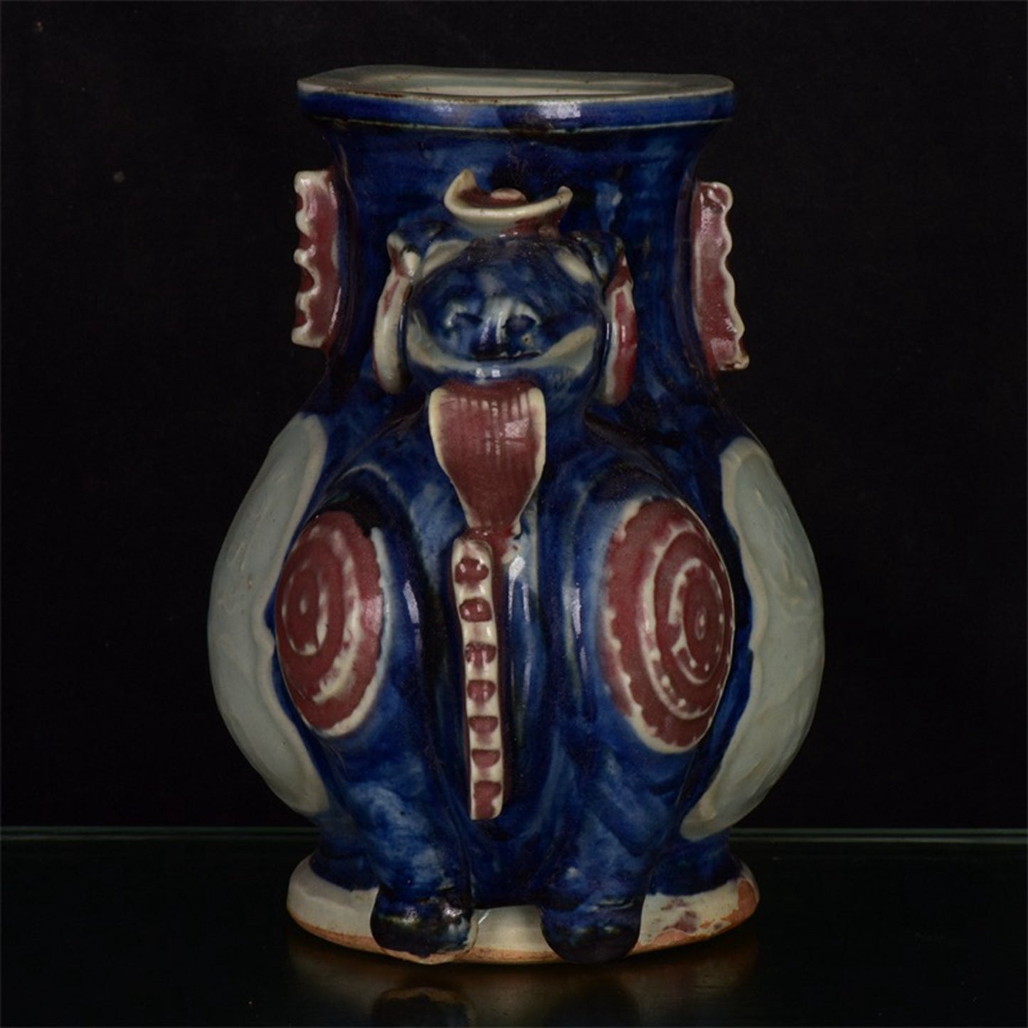 Chinese antique blue and white glazed red twin sheep statue