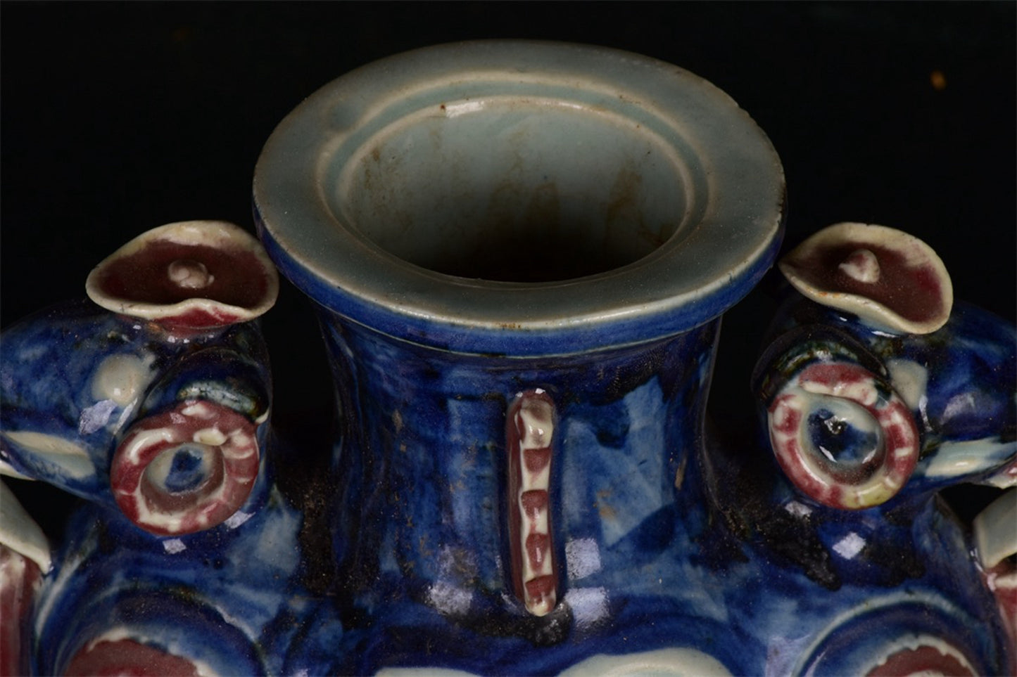 Chinese antique blue and white glazed red twin sheep statue