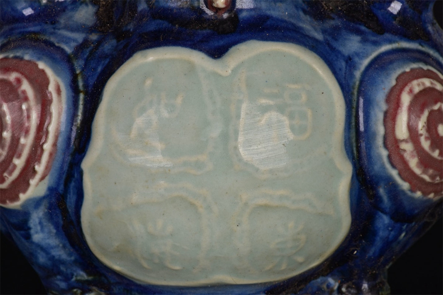 Chinese antique blue and white glazed red twin sheep statue