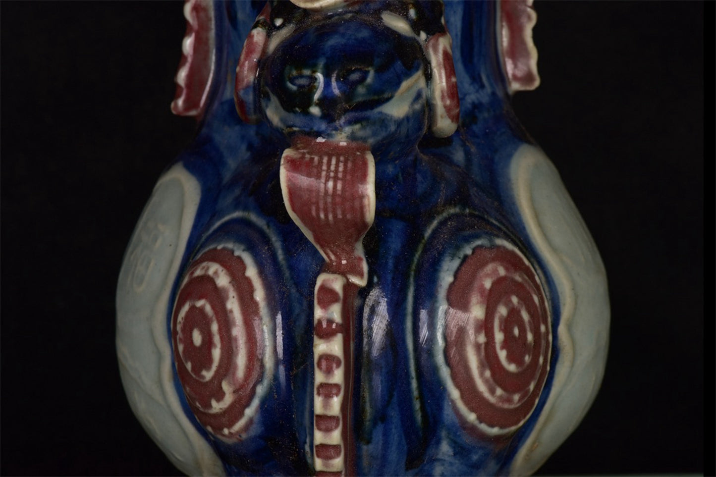 Chinese antique blue and white glazed red twin sheep statue