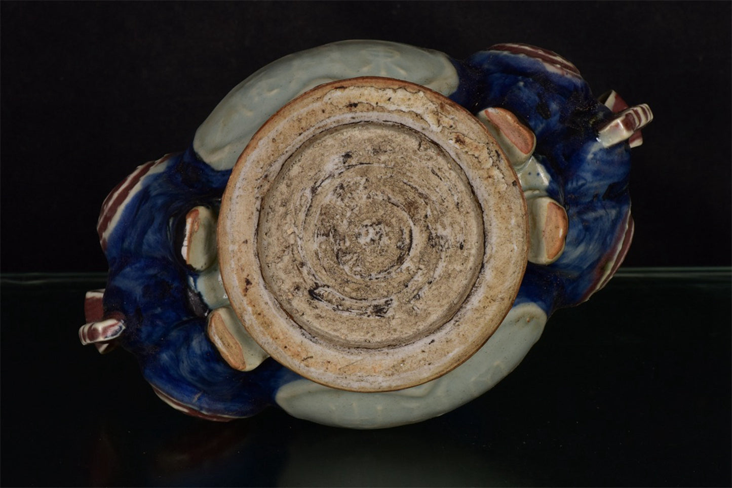 Chinese antique blue and white glazed red twin sheep statue