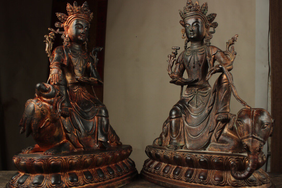 Chinese antique pure copper Manjusri Samantabhadra