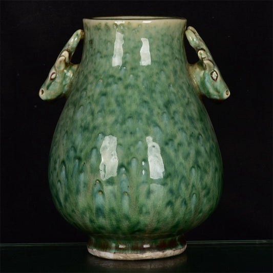 Chinese Antique Beauty Drunken Double Eared Deer Head Zun