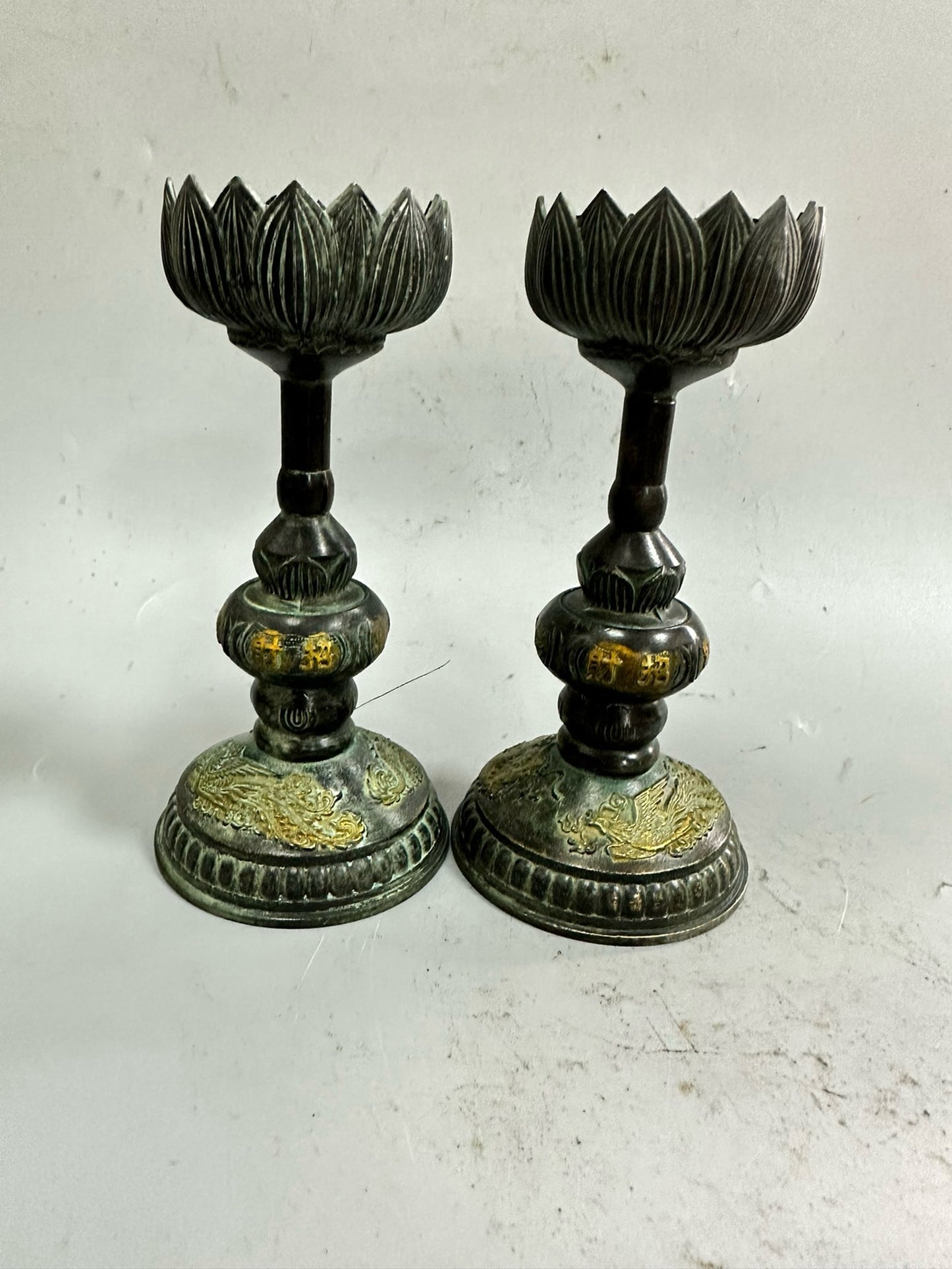 Pure copper antique gilded dragon and phoenix wax platform