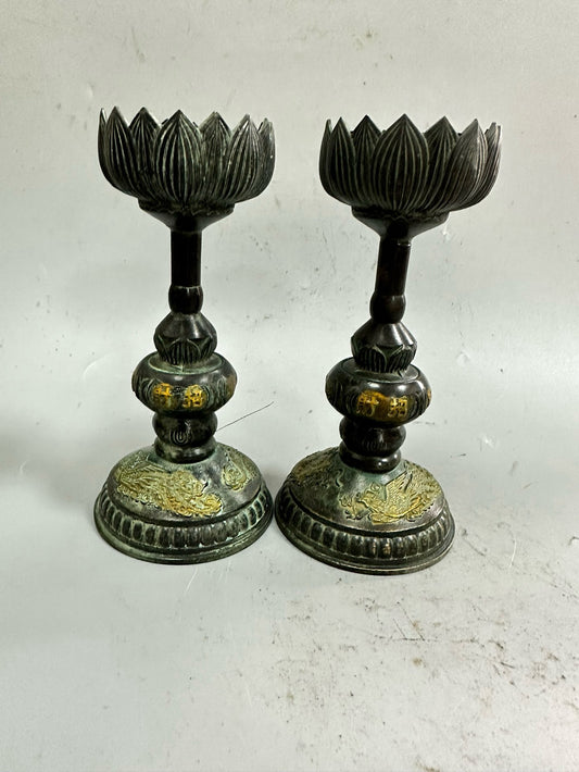 Pure copper antique gilded dragon and phoenix wax platform