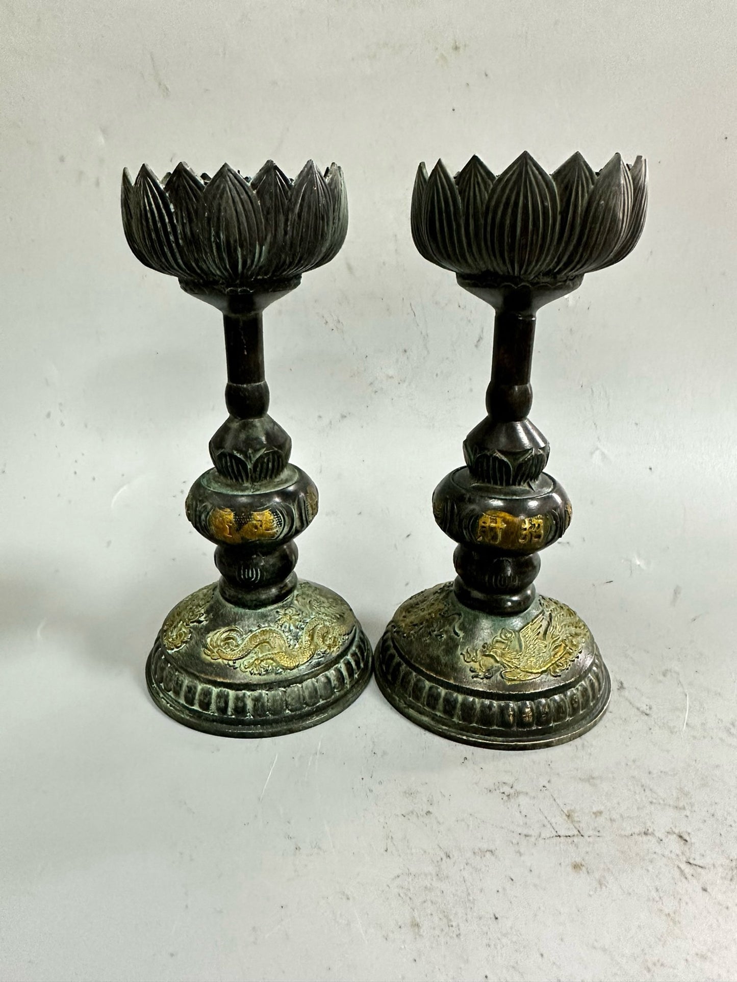 Pure copper antique gilded dragon and phoenix wax platform