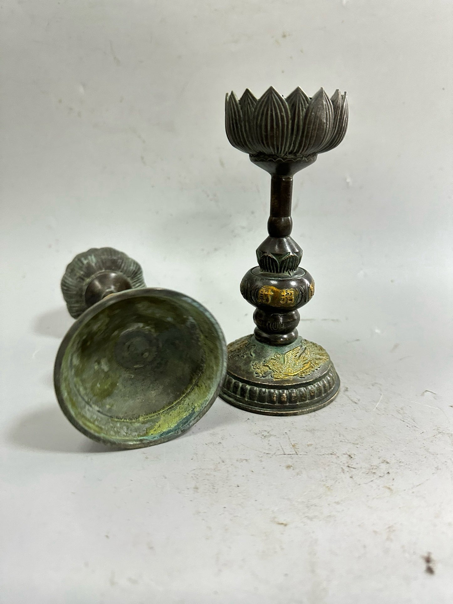 Pure copper antique gilded dragon and phoenix wax platform