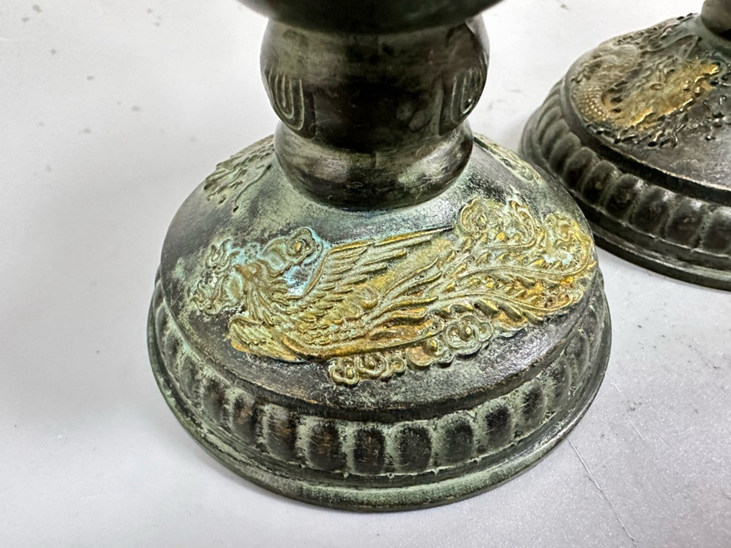 Pure copper antique gilded dragon and phoenix wax platform