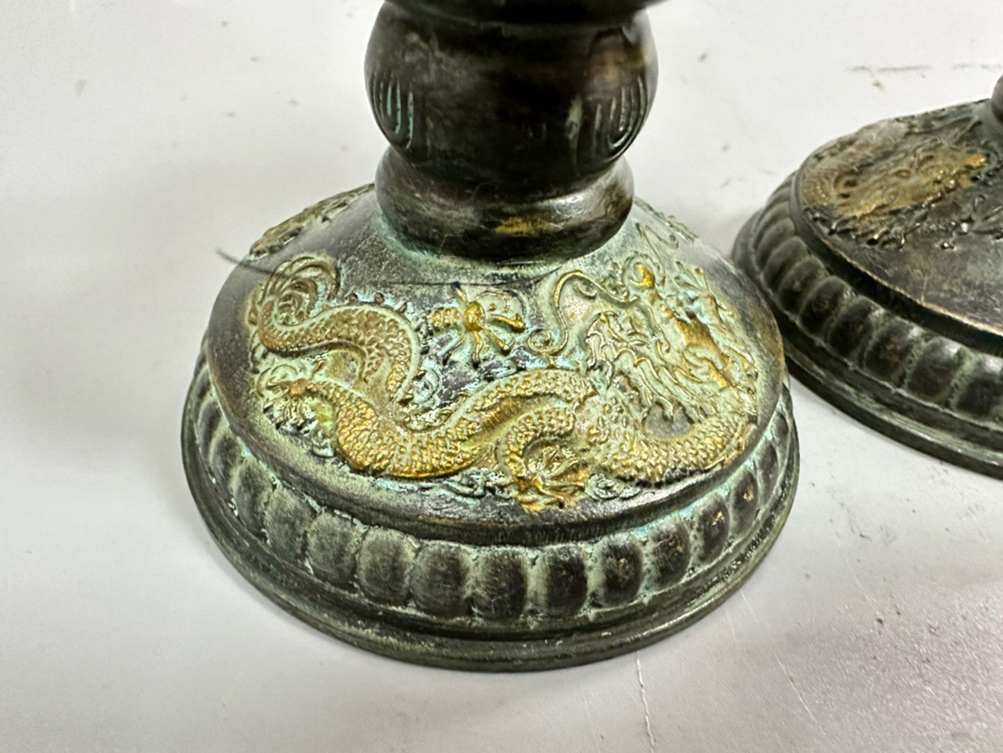 Pure copper antique gilded dragon and phoenix wax platform