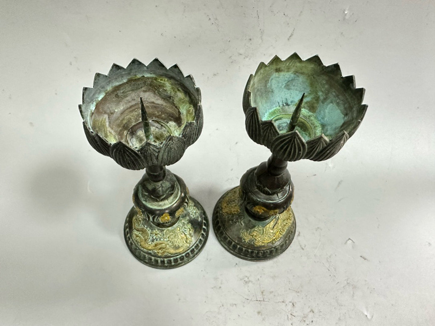 Pure copper antique gilded dragon and phoenix wax platform