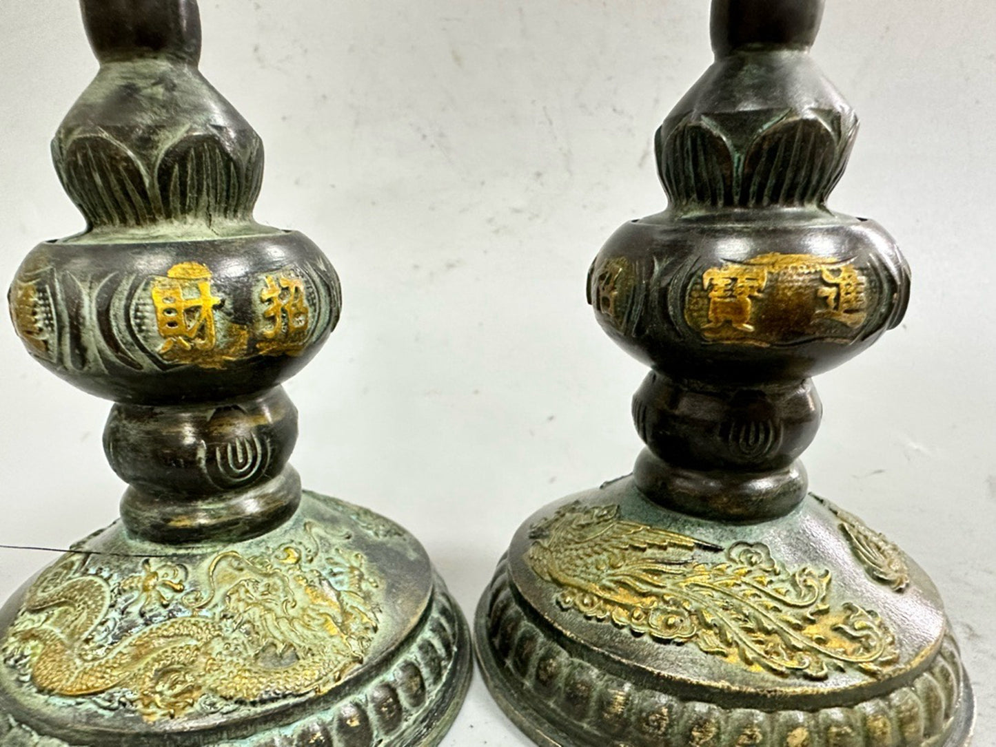 Pure copper antique gilded dragon and phoenix wax platform