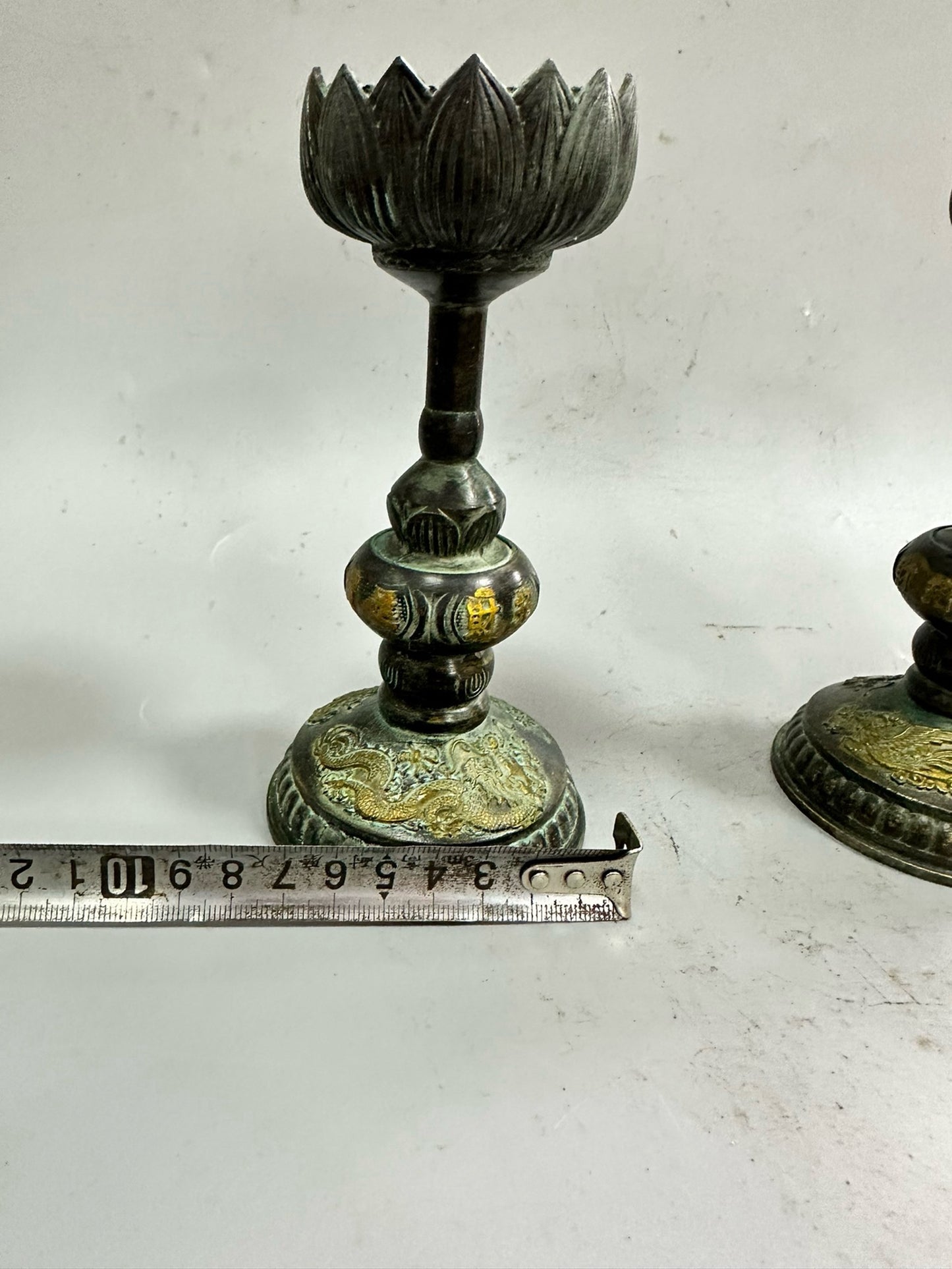 Pure copper antique gilded dragon and phoenix wax platform