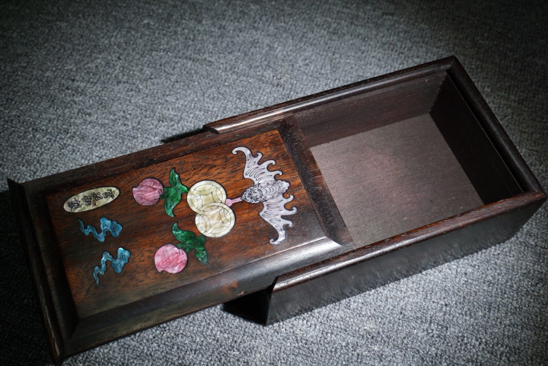 Chinese antique ebony sliding box