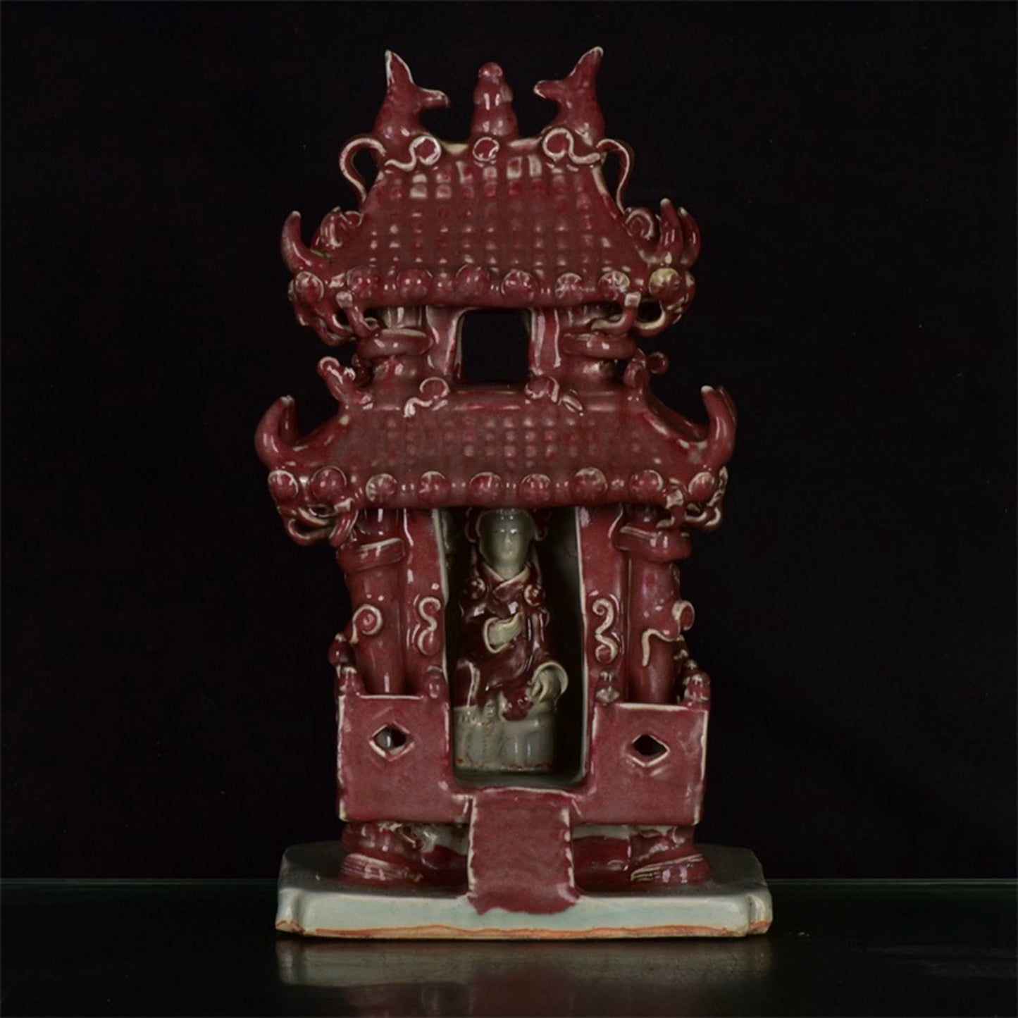 Chinese antique glazed red temple sculptures