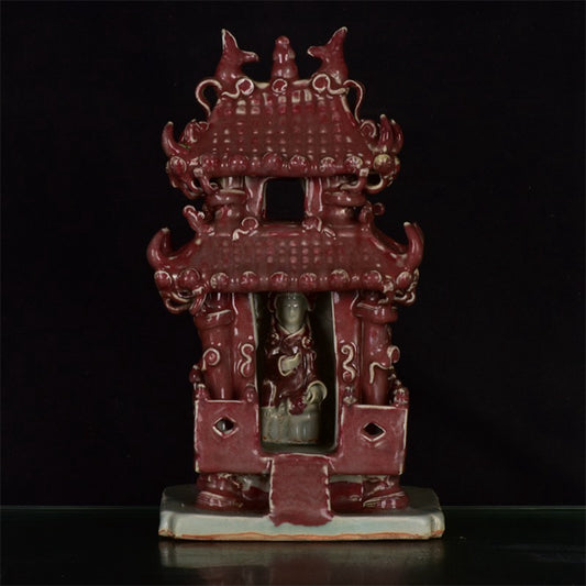 Chinese antique glazed red temple sculptures