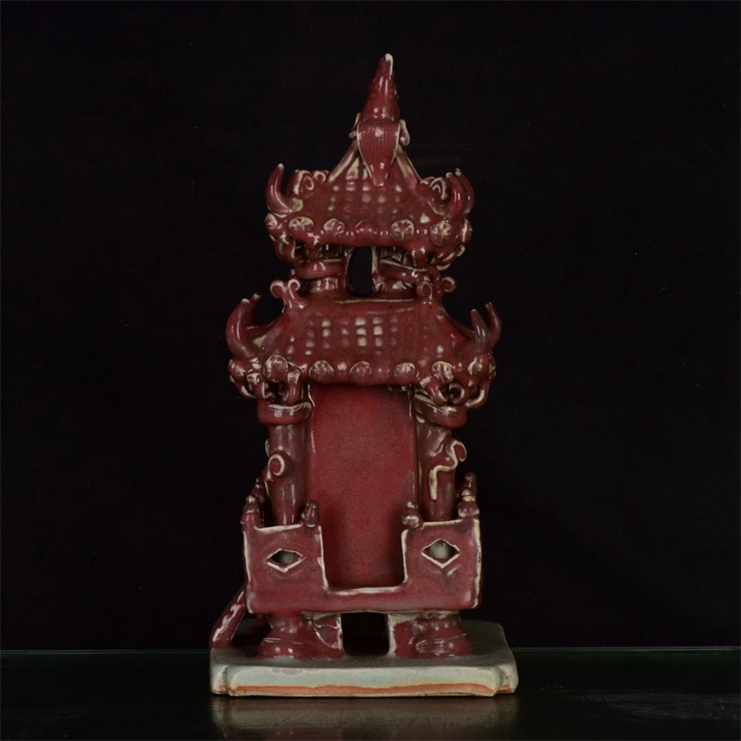 Chinese antique glazed red temple sculptures