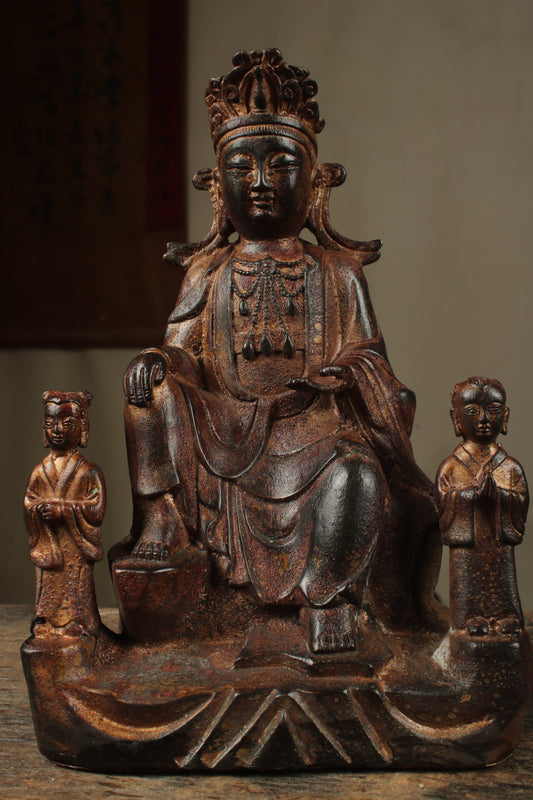 Chinese antique pure copper Guanyin two disciples