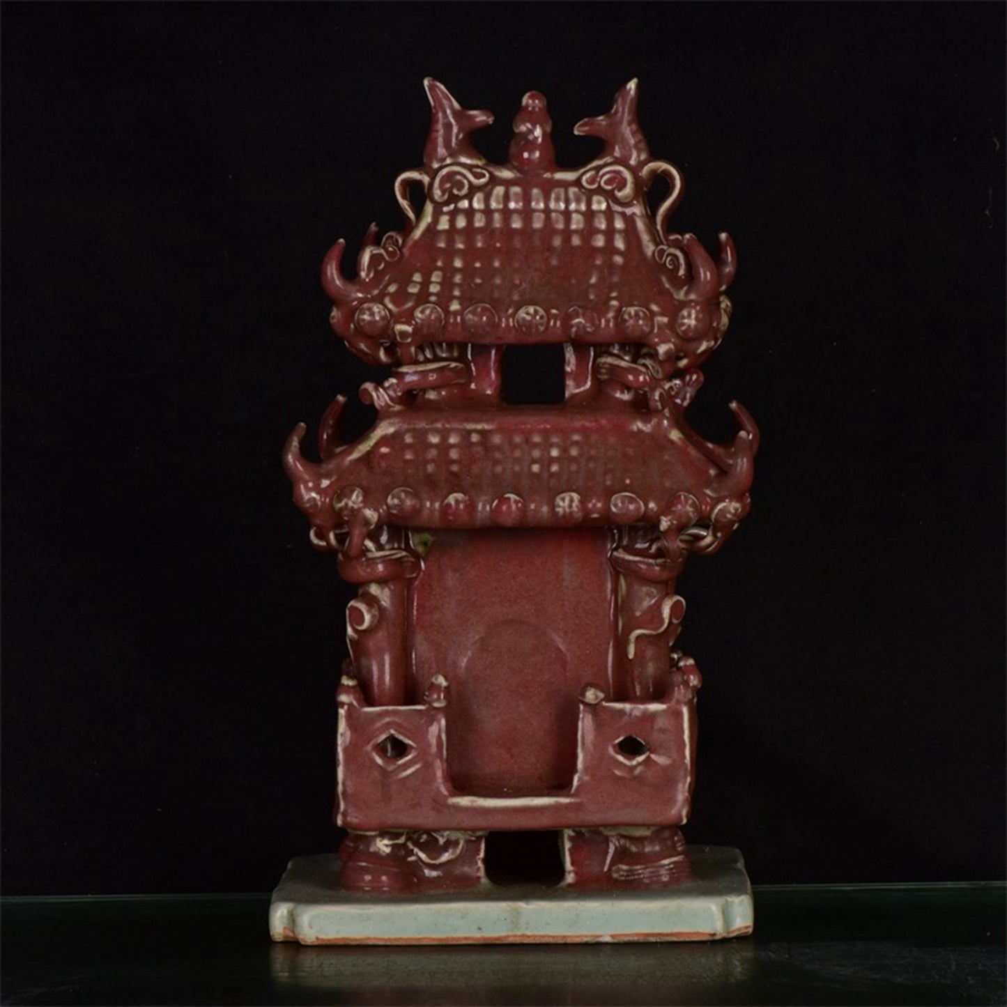Chinese antique glazed red temple sculptures